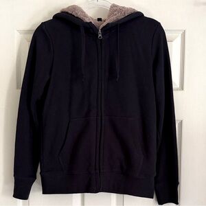 Uniqlo Back Boa Sweatshirt Hoodie Black Fleece Jacket Zip Up